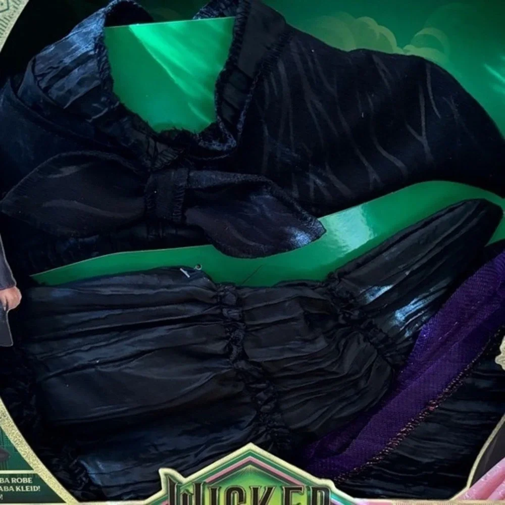 Wicked The Movie: Elphaba Kids Costume SZ 4-6X Dress & Hat Halloween Witch NEW